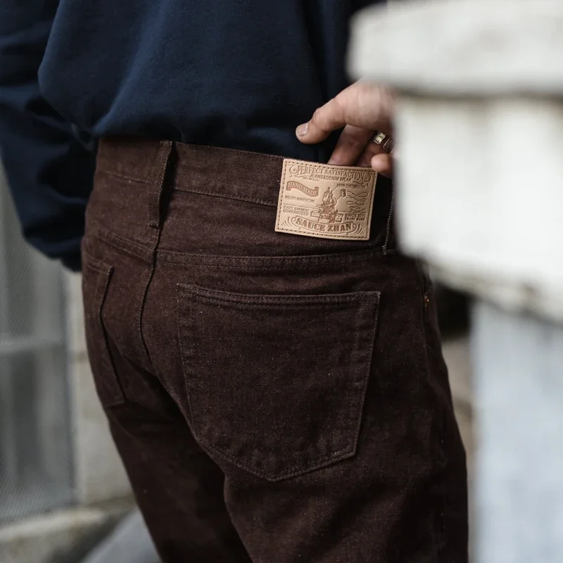 Saucezhan Men Jeans Brown Jeans Men Jeans Trousers  Selvedge Denim Jeans for Men Taper Fit Mens Jeans vintage 13.8 Oz 3