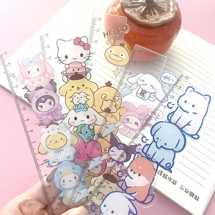 

Sanrio Ruler Children's Stationery Learning Drawing Hello Kitty Kuromi Pompompurin Kawaii Measuring Tool Auxiliary Line Office