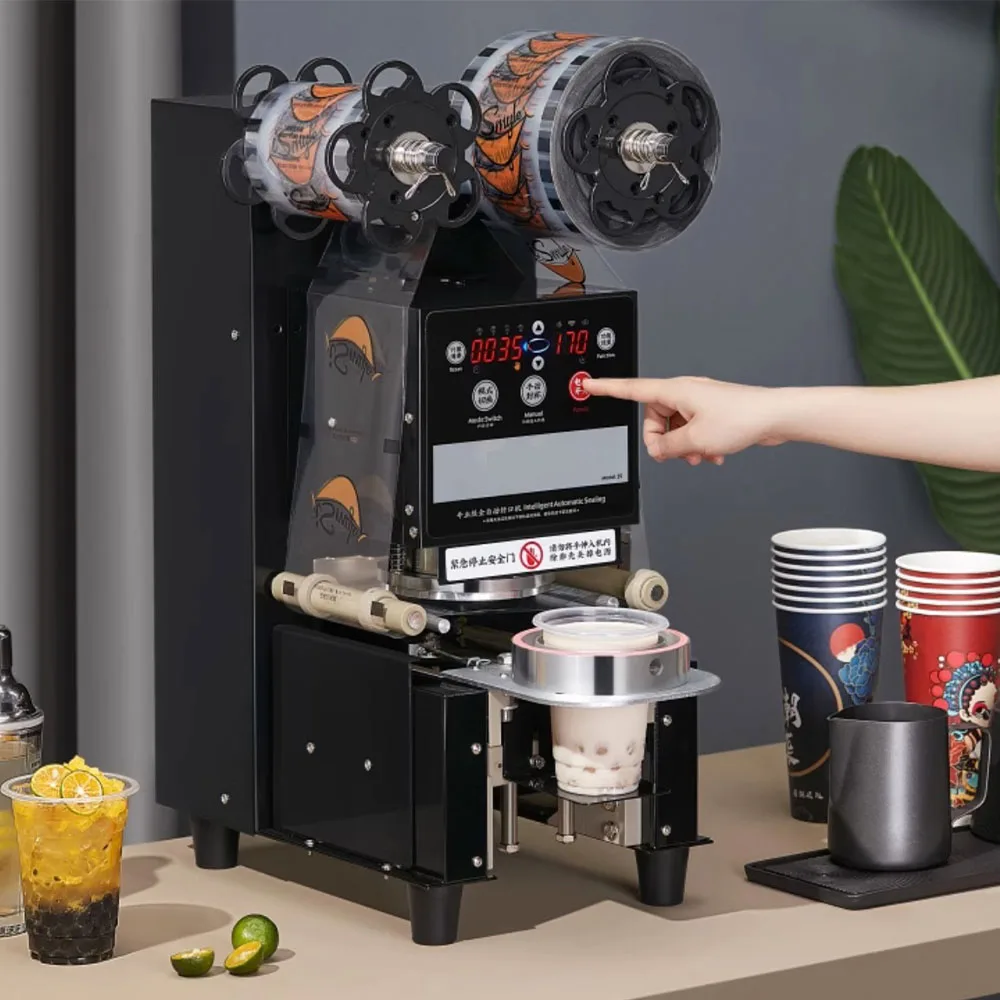 

JM-S9 Customized Paper Plastic Juice Boba Bubble Milk Tea Cup Sealing Machine Sealer Automatic