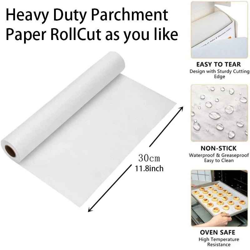  bahouloer Unbleached Parchment Paper Roll, 12 in x 164 ft, 132  Sq.Ft Baking Paper with Metal Cutter Non-Stick Baking Paper Sheets for  Cooking, Air Fryer, Grilling, Steaming, Wood (MNGT12in x 198ft)