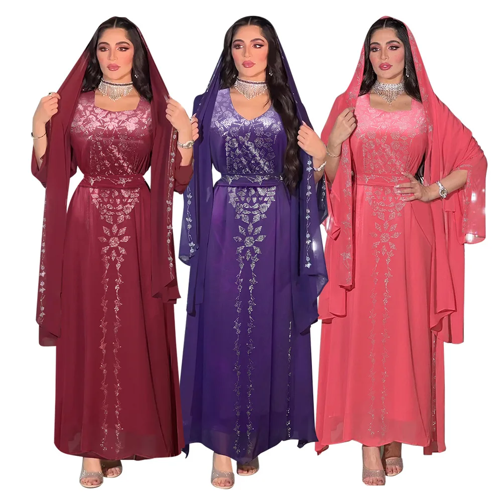 Abaya For Women Apparel Dubai Arab Dinner Gown Diamond Robe Dress Islam Muslim Abaya with Headscarf Wedding Aabay Clothing