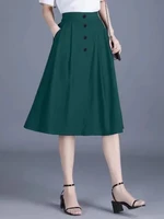 High Waist A-Line Midi Skirt for Middle-Aged Mothers Summer Pleated Loose Elastic Waist Full Skirt Slimming Korean Sle - Image 3