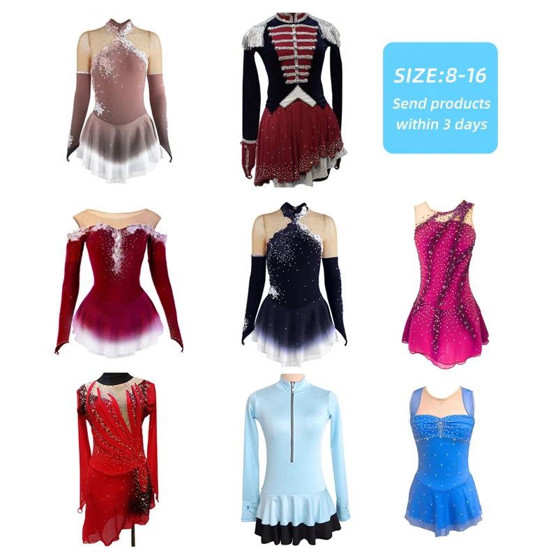 Kids Figure Skating Dress Girls Ice Skating Skirt Sleeveless Long