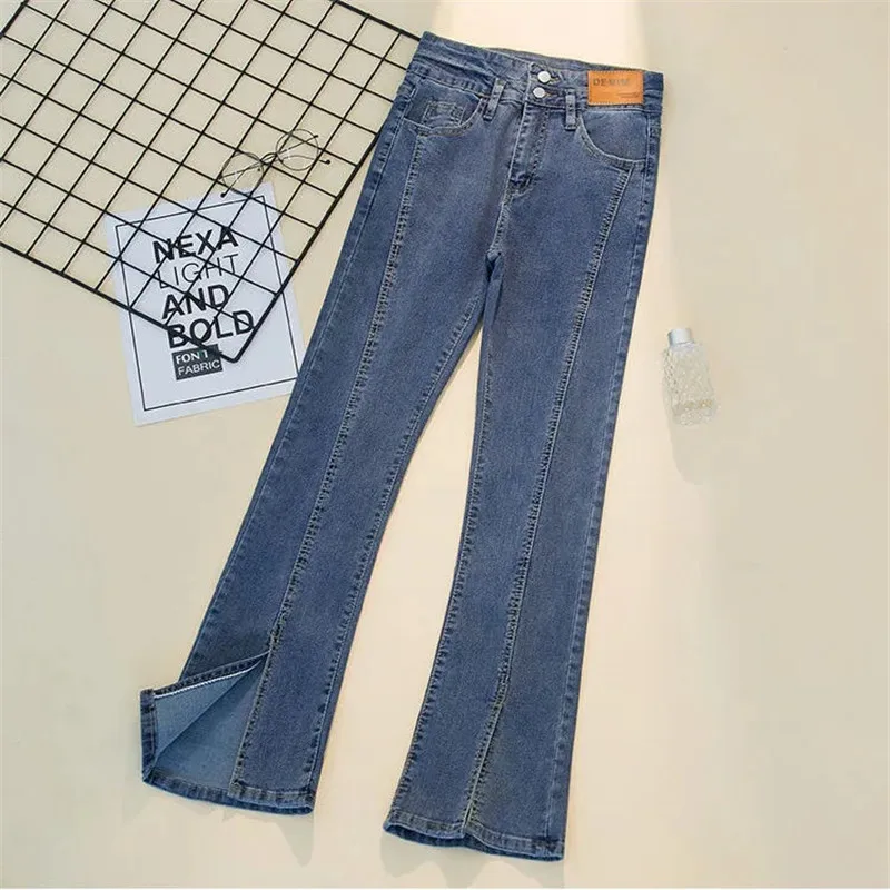 

Black Stretch Split Jeans 4XL Women's Spring 2023 Summer New Slim High Waist Flare Pants Women's Casual Denim Ankle length Pants