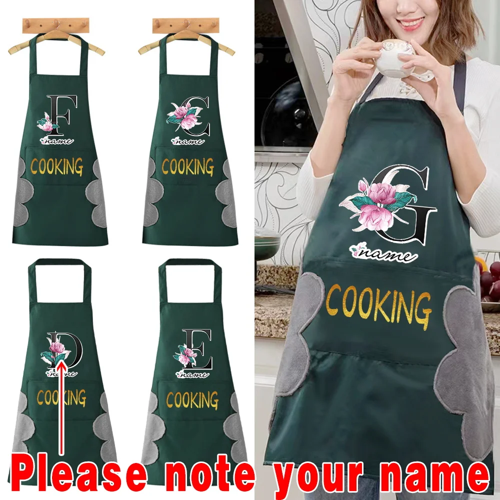 Customized Personality Name Kitchen Aprons Men's and Women's Home Chef Baking Clothes with Pockets Adult Bib Beauty Work Apron