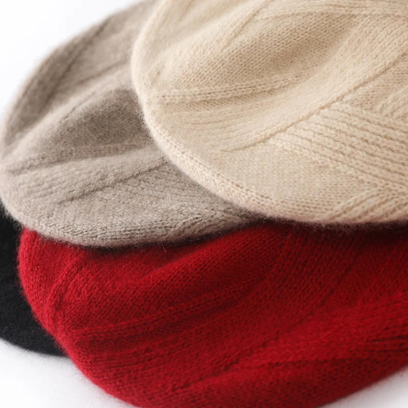 Women Hat Winter New 100% Pure Cashmere Knitted Headgears Soft Warm Hats Lady Fashion Casual Thicken Cap Quality Cashmere Cap 6