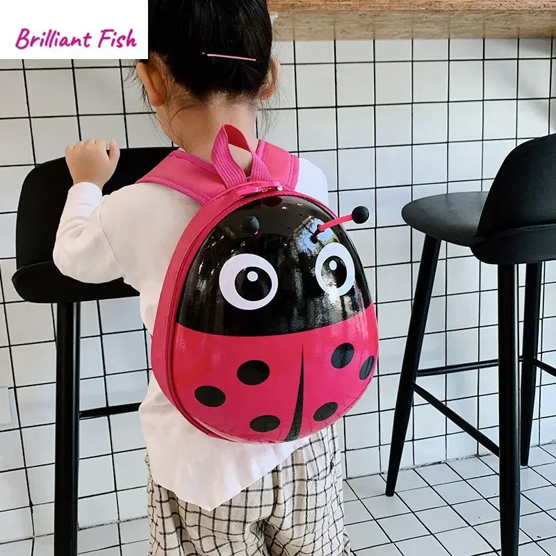 

2024 New Eggshell Children's Bag Foreign Style Ladybug Pattern Kindergarten Boys and Girls Students Class Backpack Schoolbag