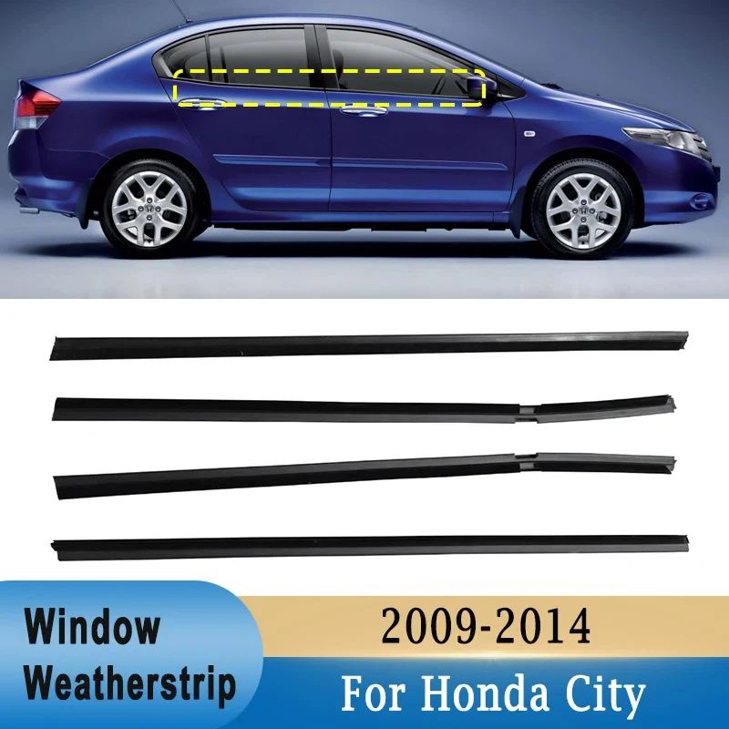 4Pcs Outer Door Window Glass Weatherstrip Belt For Honda City 2009-2014 Door Window Moulding Trim Sealing Front Rear Black