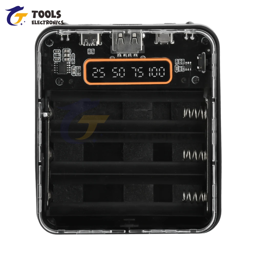 Transparent Power Bank Case 3 x 18650 Battery Box Cable DIY Charging Treasure No Soldering Digital Display