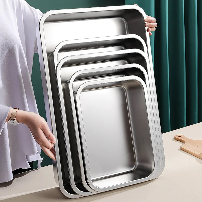 Stainless Steel Rectangle Deepen Storage Tray Dinner Plate Oven Cake Baking Pan Bread Bakeware Food Container Kitchen Accessorie 5