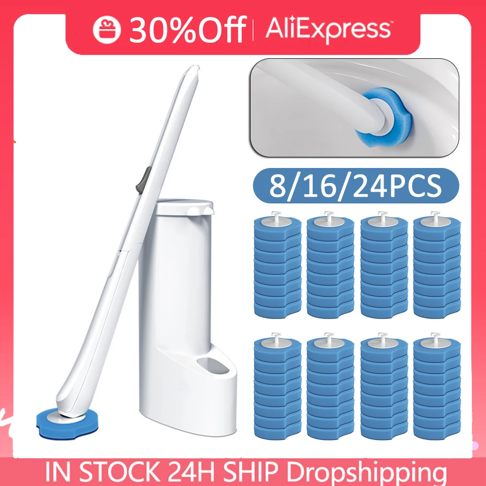 Toilet Brush Disposable Brush Long Handle Bathroom Cleaning With Replaceable Head 8-32Pcs Toilet Accessories