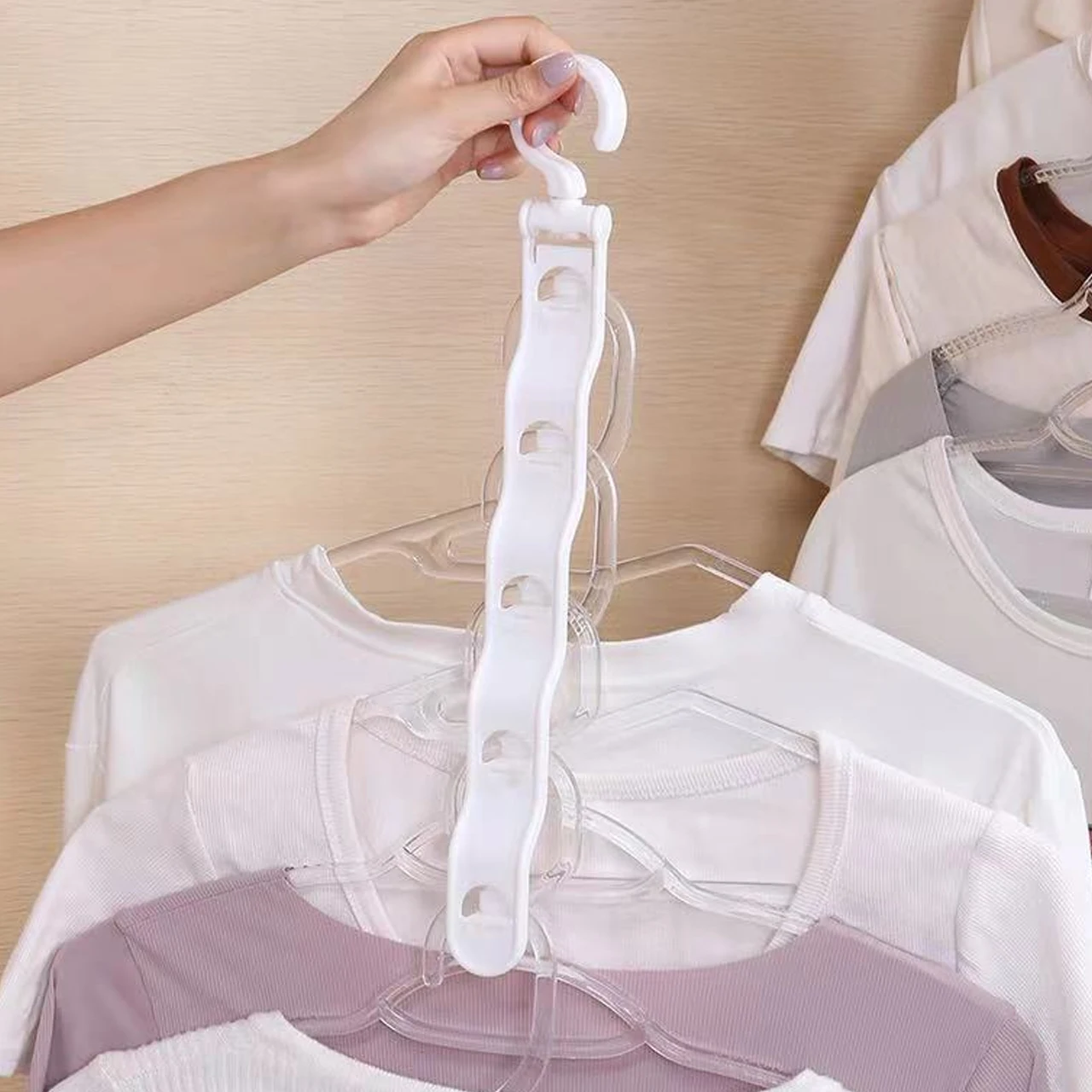 Five Link Clothes Hanger with Hooks Balcony Wardrobe Space Saving Storage Rack Student Dormitories Multi-layer Clothes Organiser