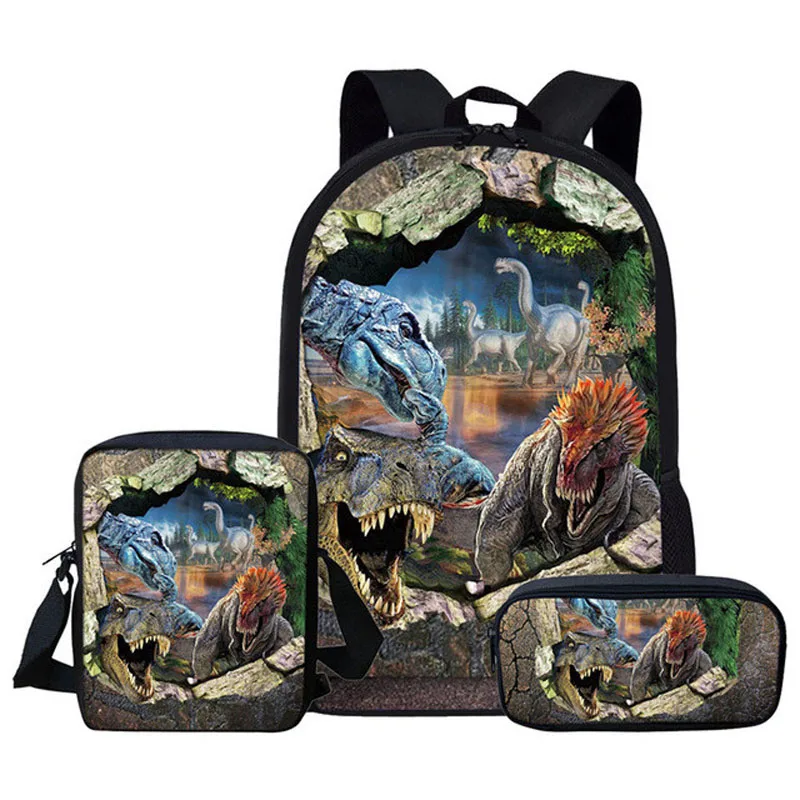 3pcs/Set  Kids Boys Girls Schoolbag Backpack Cute Dinosaur 3D Print Student School Bags Animal Teenagers Boys Girls Book Bag
