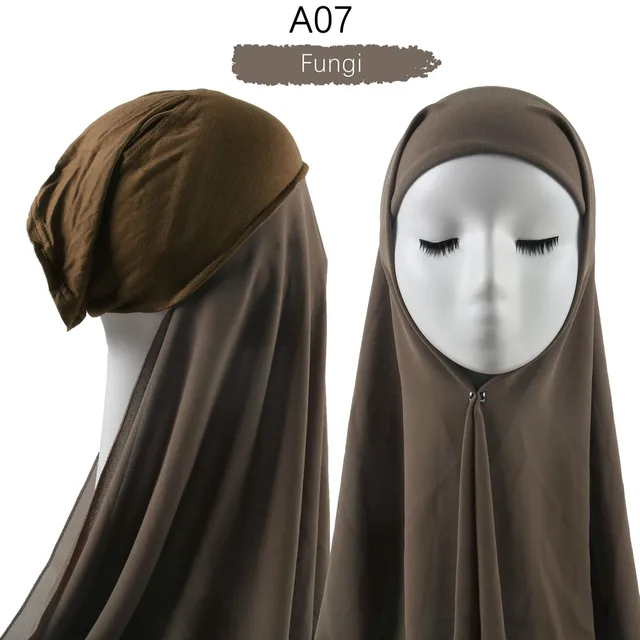 Women Muslim Instant Chiffon Hijab With Cap Underscarf Bonnet HIjabs  Scarf Islam Headscarf Headwrap Turbante A07