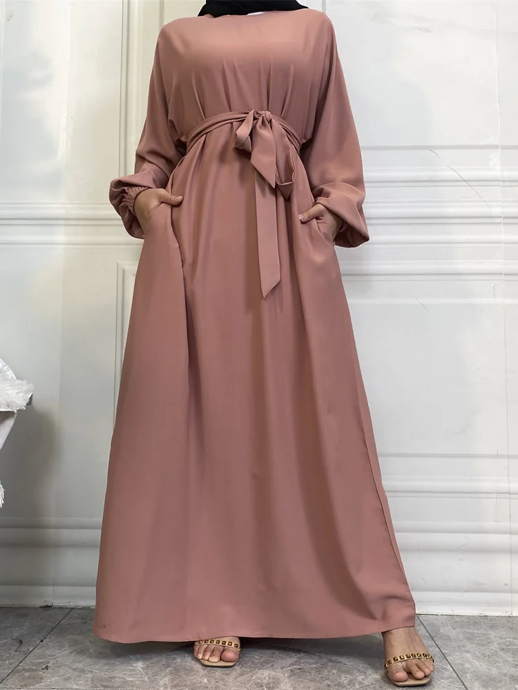 Hot Selle Simple Style Moroccan Dresses Kaftan Turkey Solid Color Gulf Abayas Islamic Women Long Dress Muslim Saudi Robe Ramadan - Image 2