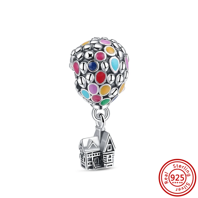 925 Sterling Silver Happy Birthday Pavé Shiny Hot Air Balloon House perline originali Fit Pandora Charm bracciale gioielli di lusso fai da te