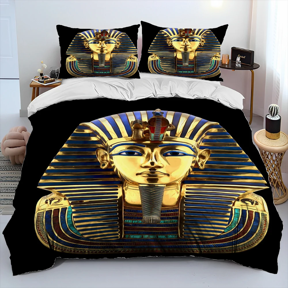 Egyptian Mythology Pharaoh Hieroglyphic Bedding Set,Duvet Cover Bed Set Quilt Cover Pillowcase,King Queen Size Bedding Set Adult - Image 6