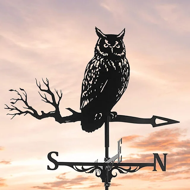 Weathervane Kerítés Mount Bagoly Időjárási Lapáttest Karmás Tét Dísz Szél Fonógépek Kert Tetők Irányjelző Lapát - Image 2
