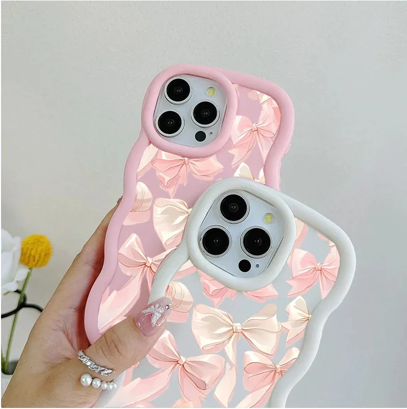 Chic Pink Bow Chain Silicone Phone Case with Bowknot Design
