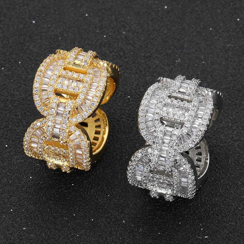 Anello A Catena Cubana Con Zirconi Stile Hip-Hop Placcatura In Oro 18K-Anello Da Uomo Popolare Bling Più Venduto