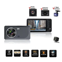 

Car DVR 3 Cameras 1080P Full HD Dash Cam Rear View Vehicle Front + Inside + Rear Cameras Video Recorder Night Vision G-sensor