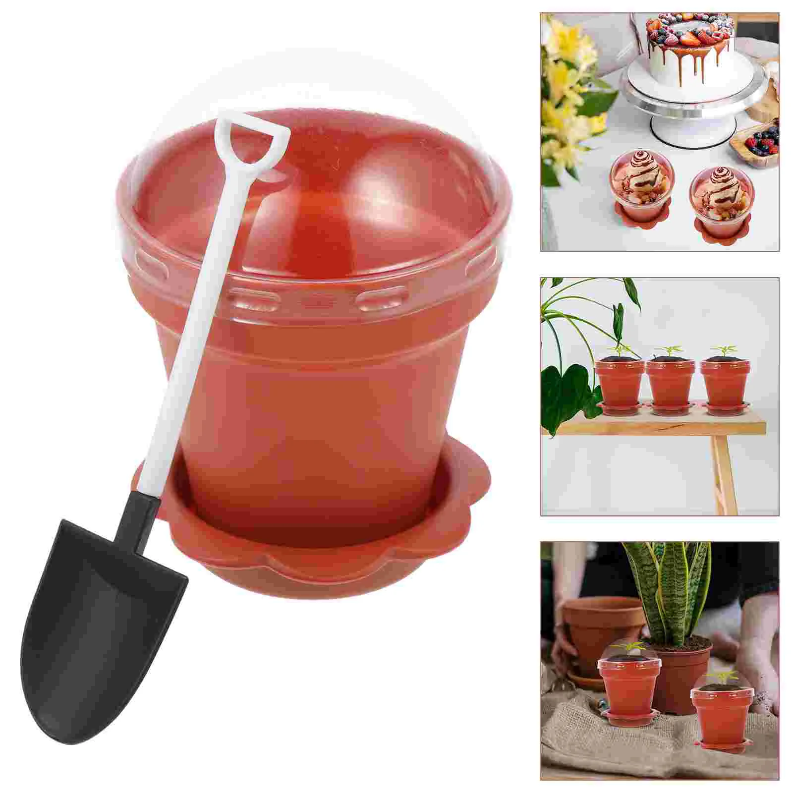 

Plastic Nursery Pot Yogurt Cup Cupcake Cups Parfait Terracotta Soda Lime Glass Flowerpot Cake Cups With Tray 8x7.5cm