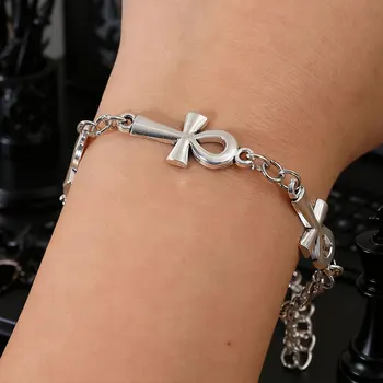 Gothic Ankh Vampire Cross Bracelets Women Men Vampire Religious Chain Charms Bracelet Vintage Egyptian Jewelry Gifts