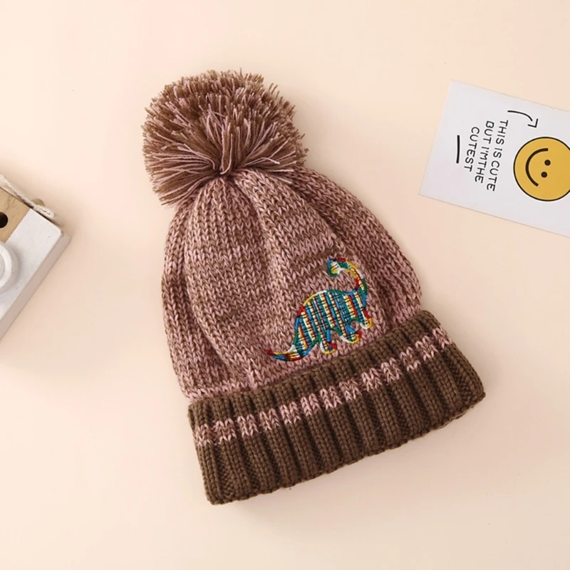 

Winter Warm Hat Kids Soft Baby Bonnet Cap Embroidered Dinosaur Hat for 2-5Years Old Boy Girl Newborn Crochet Knitted Hat
