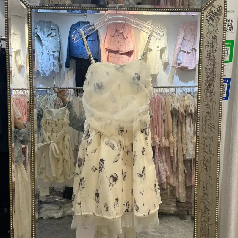 

Женское кружевное платье в стиле пэчворк, элегантное облегающее платье без рукавов со складками и принтом в Корейском стиле, Новинка лета 2024