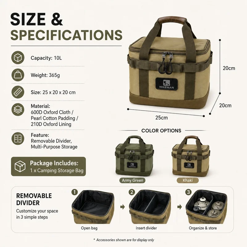 Hikeman 10L 캠핑 보관 가방 야외 조리기구 주최자 600D 옥스포드 천 냄비 가스 용기 차 세트 용 충격 방지 운반 케이스