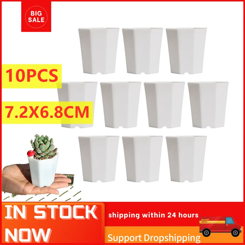 10 Pcs Simple Versatile Octagonal Pot Succulent Plant Pot Imitation Ceramic Small Flower Pot for Living Room Balcony (White)