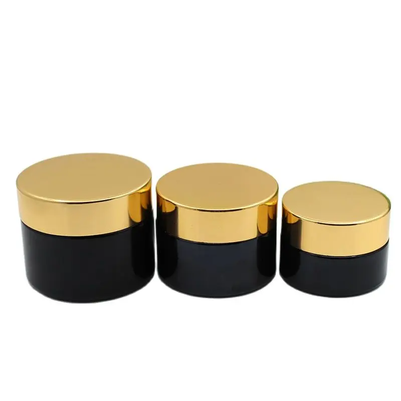 

10pcs 20g 30g 50g Face Cream Jar Black Empty Facial Mask Pots Body Lotion Skincare Cosmetic Glass Cream Container Shiny Gold Lid