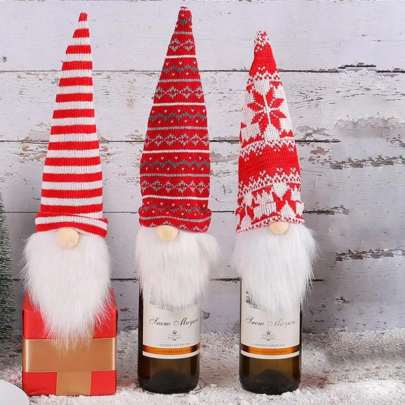 

Christmas Wine Bottle Cover Cute Gnome Faceless Doll Champagne Bottle Cover Dress Up Christmas Halloween Decoration