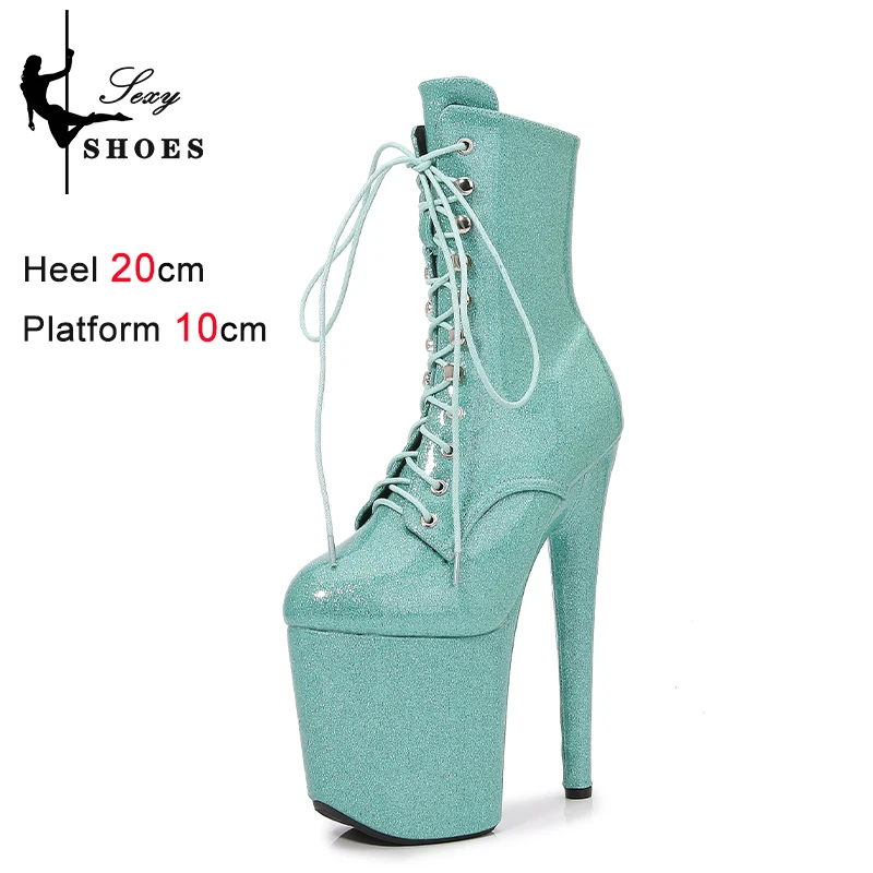 20cm Women's Ankle Boots Thin Heels Round Toe Pole Dance Shoes Platform High Heels Foreign Trade Female Shoes bota feminina 2025