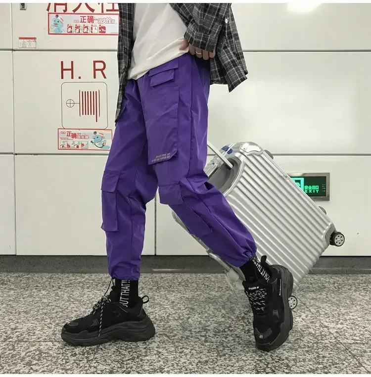 Description Picture 4 of itemFashion Men Streetwear Cargo Pants Mens Trousers Hip Hop Joggers Pockets Purple Men Woman Sweatpants Korean Ankle-Length Pants