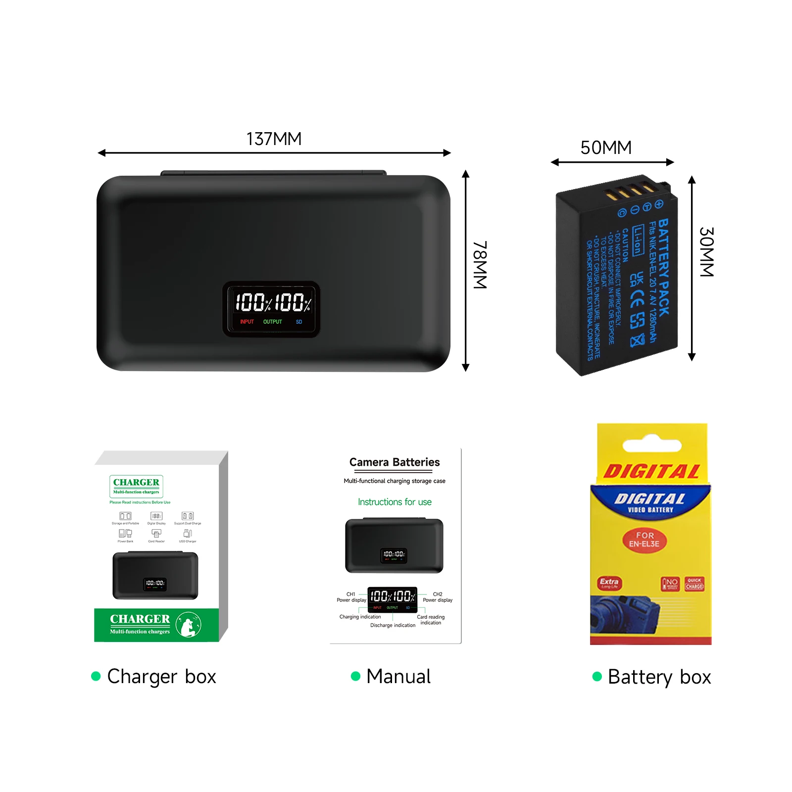 EN-EL20 EN-EL20a EN EL20 Camera Battery + 5-in-1 Camera Battery Charging Case for Nikon Coolpix P1000 950 J1 J2 J3 J4 S1 V3 AW1 rechargeable battery