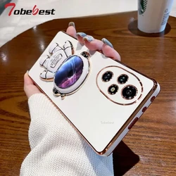 Astronaut Design Bracket Plating Phone Holder Silicone Case for Honor 70 (WHITE)