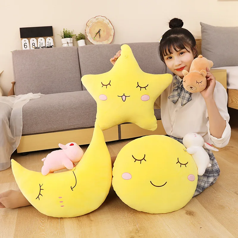 40cm Cute Moon Star Plush Pillows Stuffed Animal Plush Doll Bear Rabbit Plushie Toys Soft Sofa Cushion Bedroom Decoraion