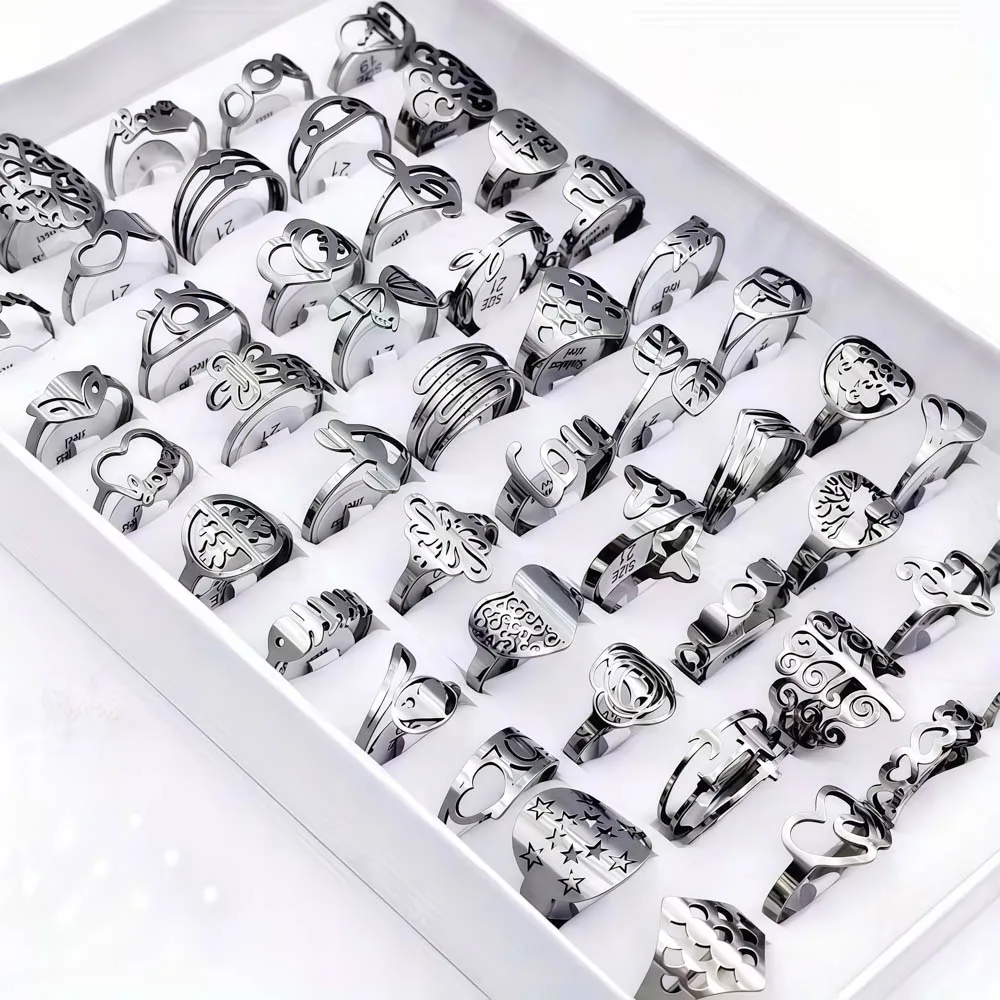 10/20Pcs/Lot Fashion Classic Charm Multicolor Simple Stainless Steel Rings For Women Wedding Love Mix Style Jewelry Party Gifts 4