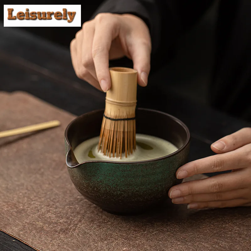 Ancient Pottery Round Ring Pinch Mouth Tea Set Complete Set Japanese Matcha Set Kit Green Tea Powder Home Tea-making Tools Craft