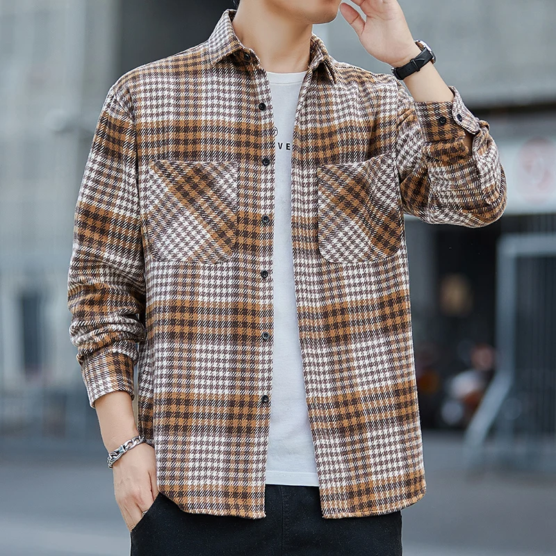 Plaid shirt Men long Sleeve Shirt Casual Social Slim Shirt male Cotton Mens Dress Shirts 4XL 5XL Legible