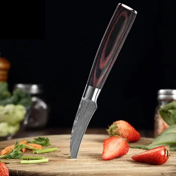 Couteau à fruits de cuisine, couteau à fruits damas, couteau à découper pour la maison, couteau à trancher les fruits, couteau utilitaire manche en bois 1