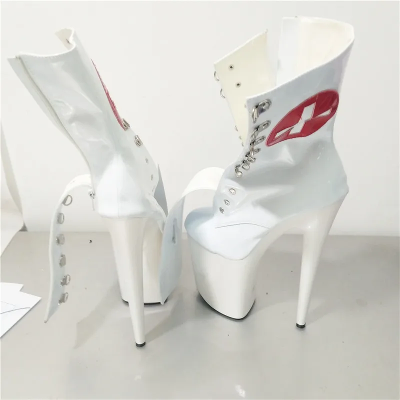 15cm sexy lace-up high heel shoes women pu leather boots back zipper ladies' ankle boots sexy dance shoes