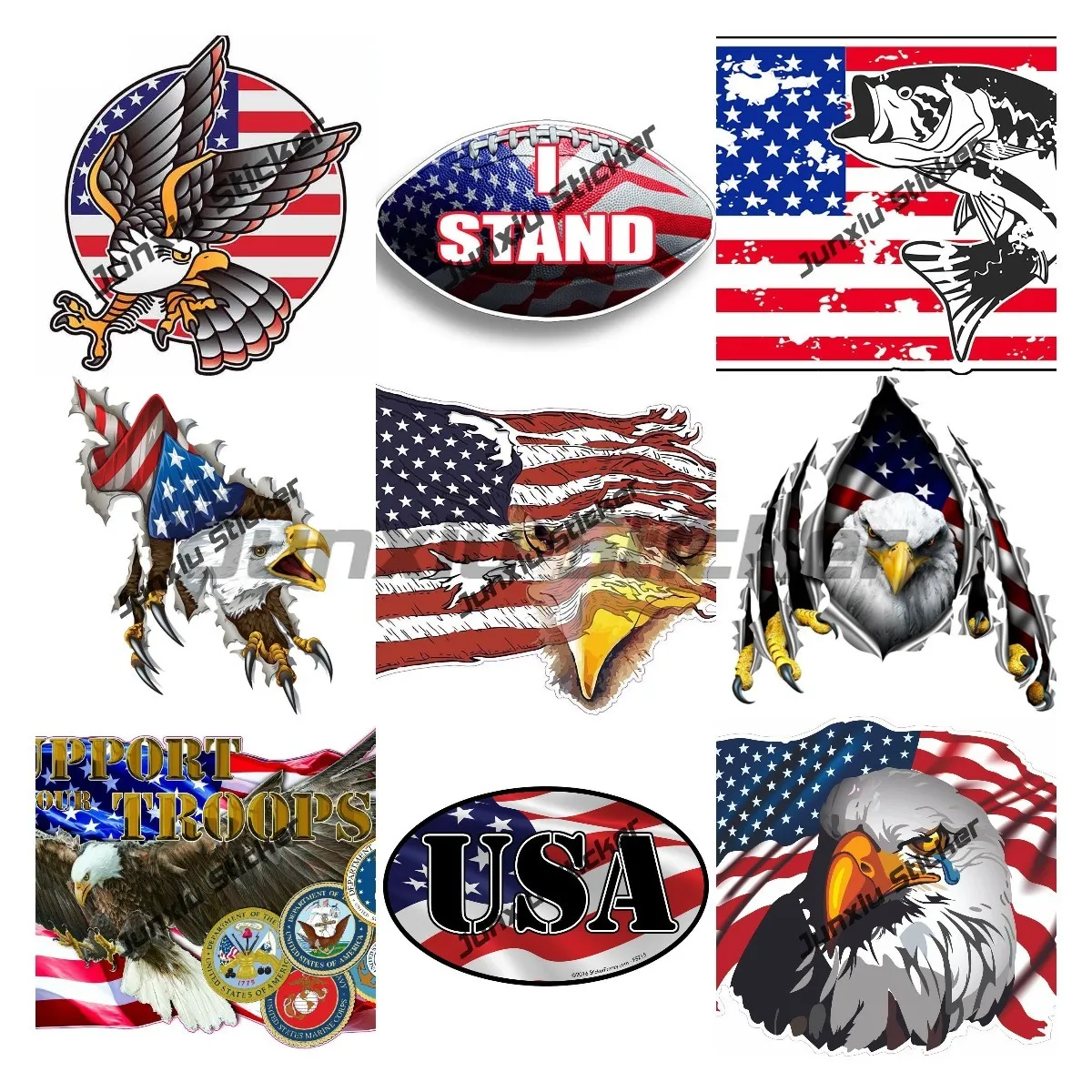 

American Flag Bald Eagle Decals Ripped American Flag Eagle Decal Stickers Built USA American Pride Series In God We Trust Decals