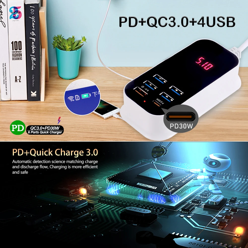 Caricatore USB multiplo PD 30W tipo C caricabatterie rapido caricabatterie rapido da parete adattatore di alimentazione 3.0 caricabatterie UK EU US Plug caricatore per cellulare