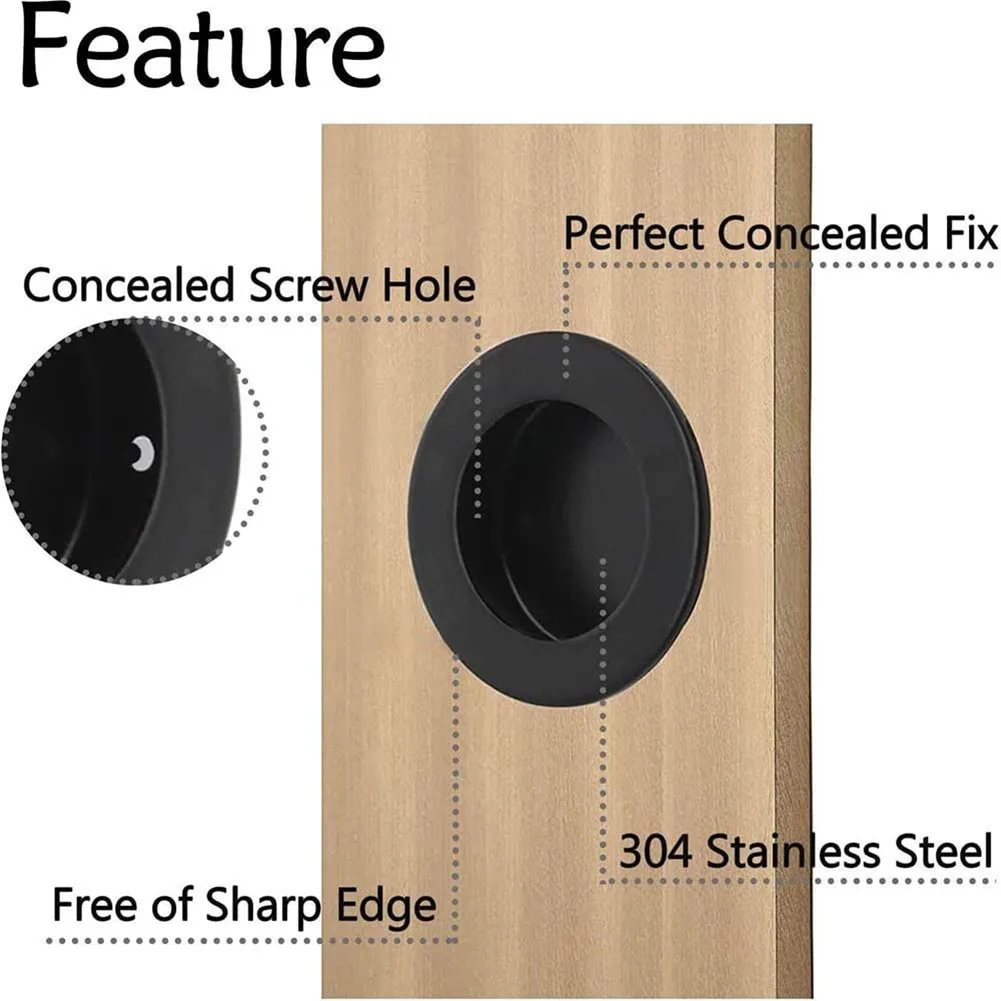 Cabinet handles door handles 6 PCS retro cabinet door handles stainless steel recessed invisible handle cabinet pulls door disk room round ring handle pull