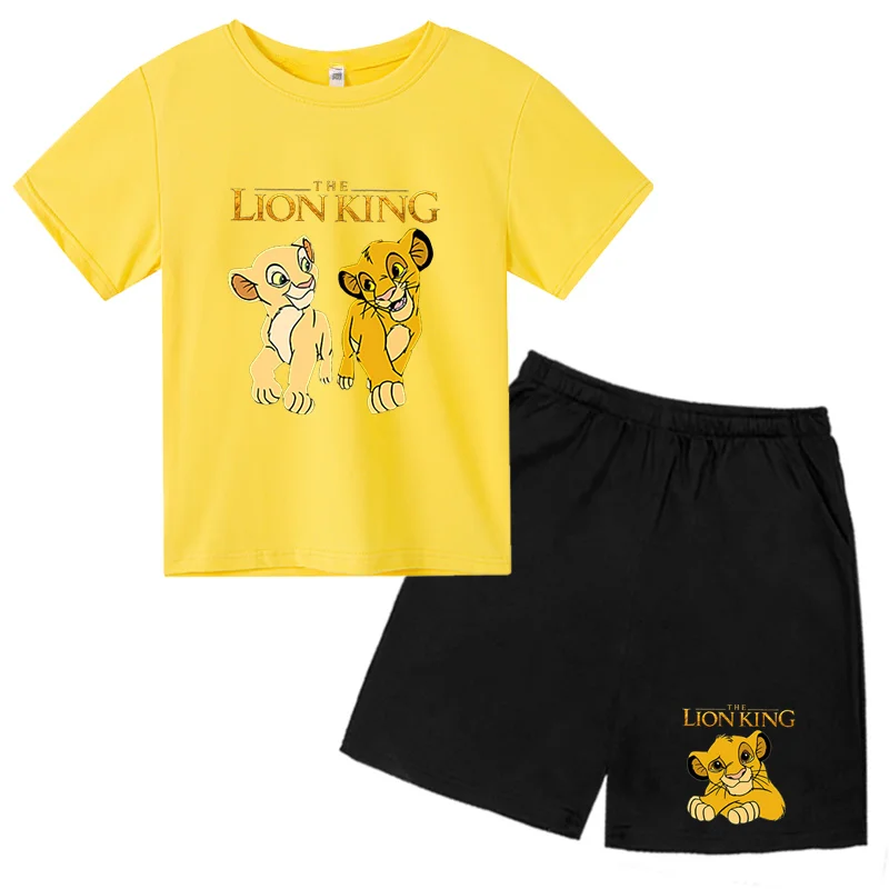 thumbnail image 1 of Conjunto de 2 piezas de camiseta y pantalones cortos con estampado de El Rey León Simba para niños y adolescentes, ropa informal de manga corta, traje de moda, 1 of 5