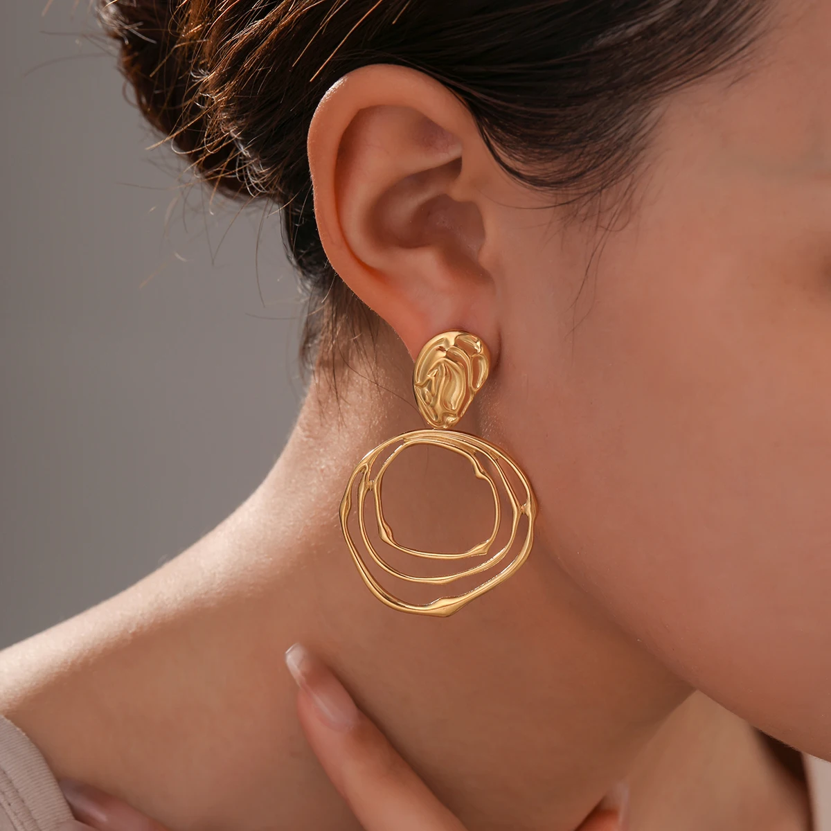 Mode Frauen Vergoldet Textur Edelstahl Tropfen Aussage Ohrringe Aretes Acero De Inoxidable Mujer – Detail 40