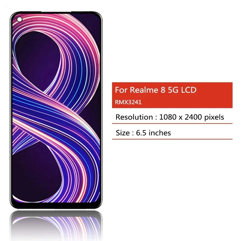 6.5'' Original For Oppo Realme 8 5G LCD Display 10 Touch Screen Digitizer Assembly For Realme8 5G RMX3241 Display Repair Parts