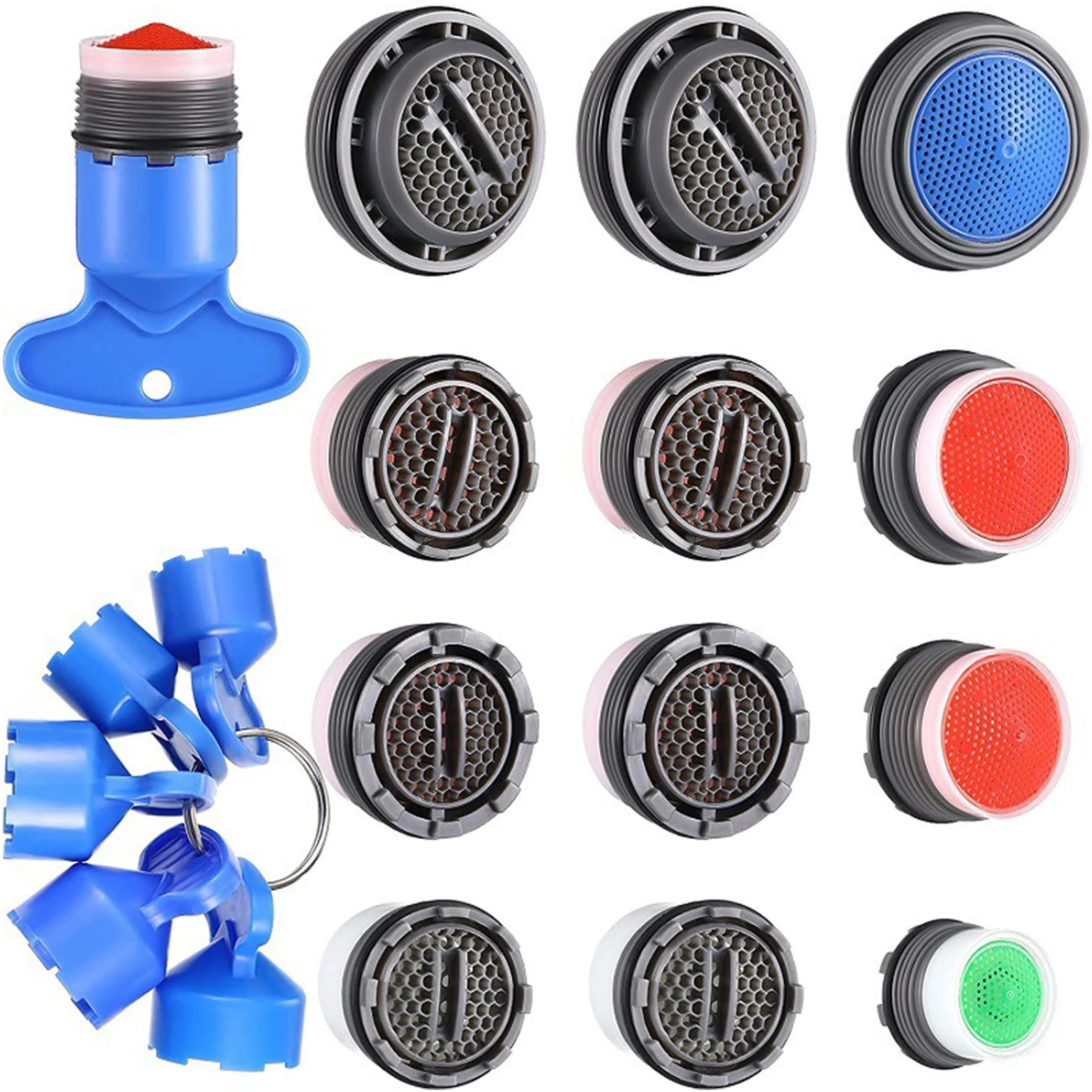 

17pcs Replacement Part Insert Kitchen Bathroom Tap Aerator Set With Key Removable Plastic M16.5 M18.5 M21.5 M24 Water Saving